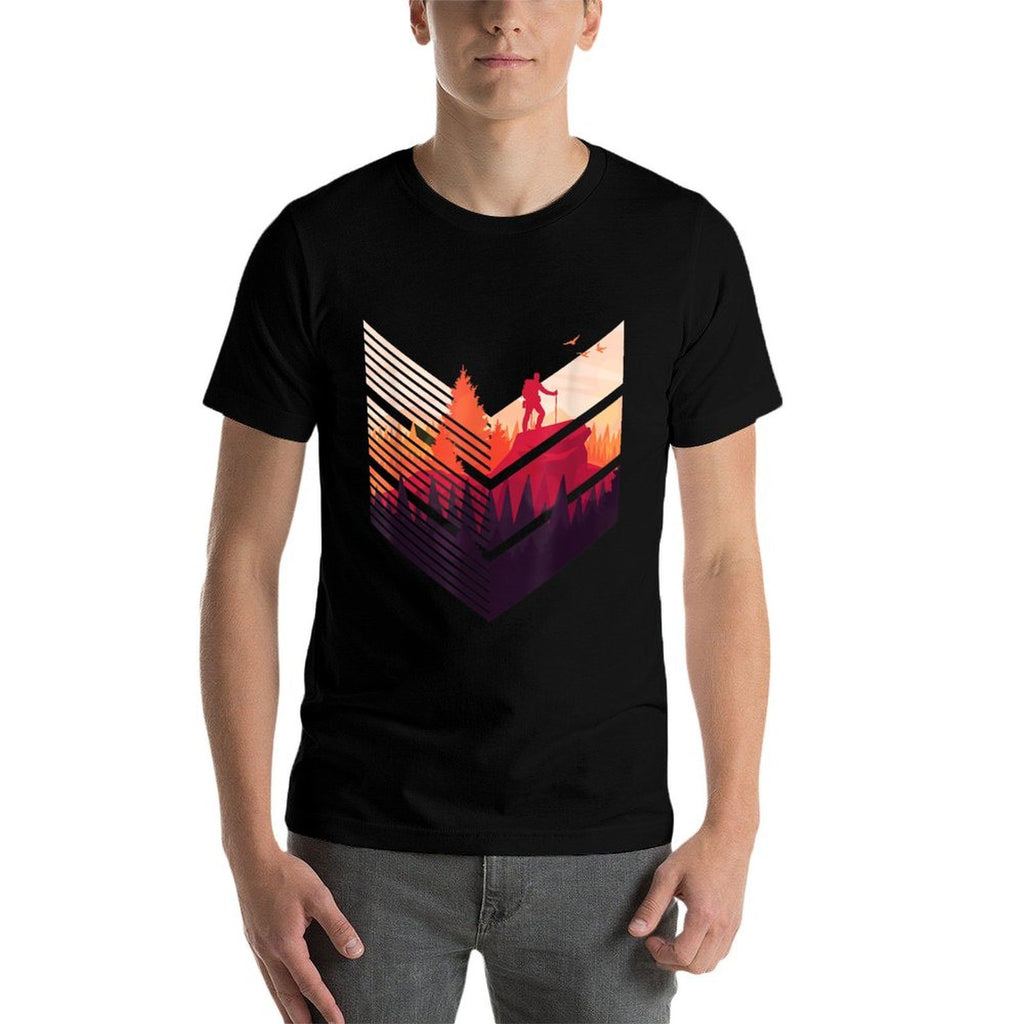 Geometric Hiking Graphic Colorful Nature Woods Landscape  Fade-proof Color T-Shirt