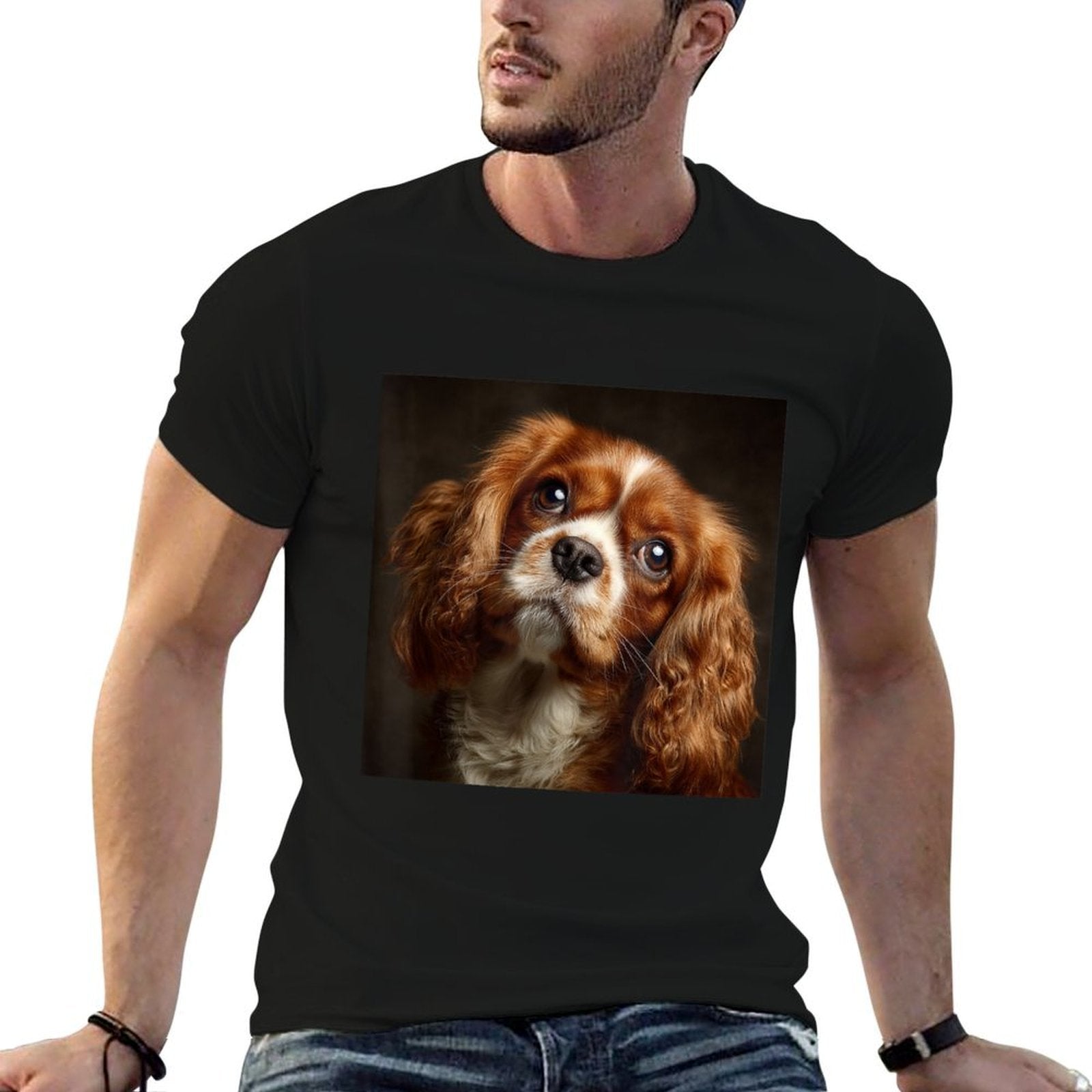 Cavalier King Charles Spaniel Dogs  Rolled Sleeves T-Shirt