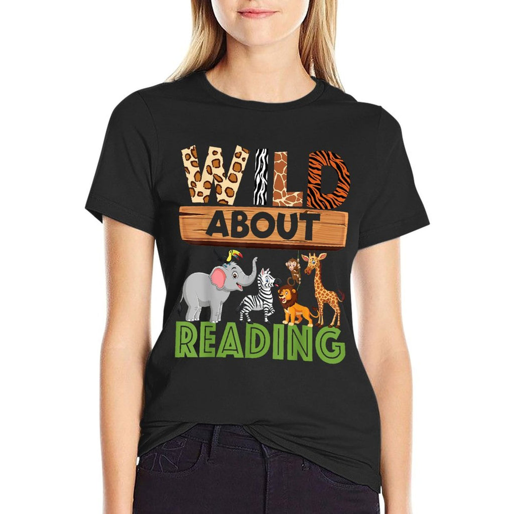 Wild About Reading Teacher Reading Books Back To School  Graphic-printed T-Shirt
