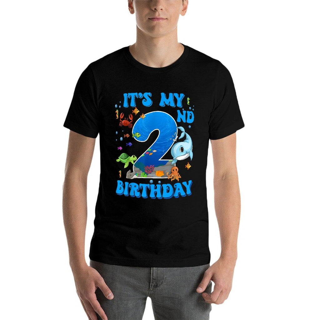 It's My 2nd Birthday Party Ocean 2 Years Old Sea Fish B-Day  Cotton T-Shirt