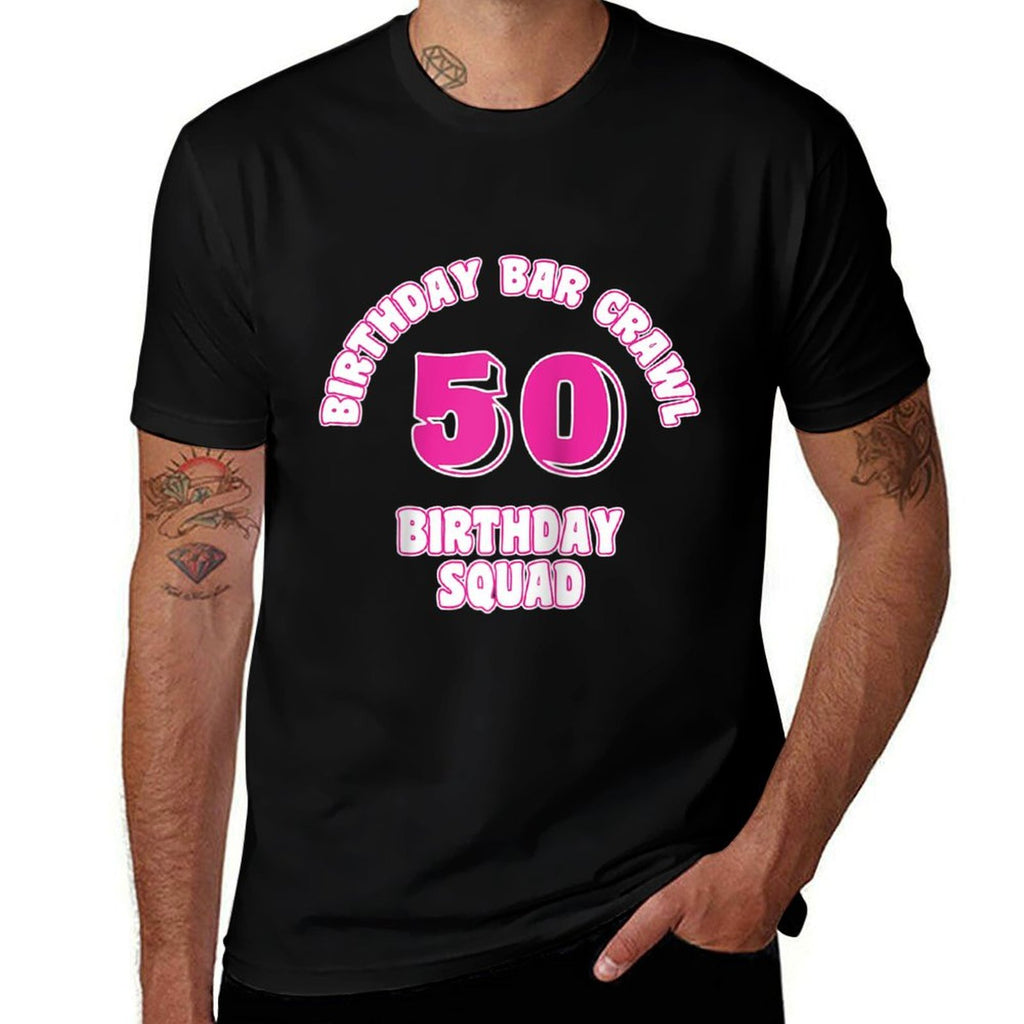 50th Birthday, Birthday Bar Crawl, Birthday Squad Raglan Baseball  Tagless Design T-Shirt