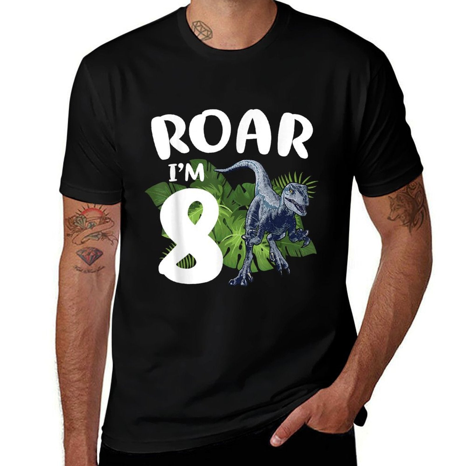 Roar Dinosaur I'm 8 Year Old Birthday Boy Back to School  Oversized Silhouette T-Shirt