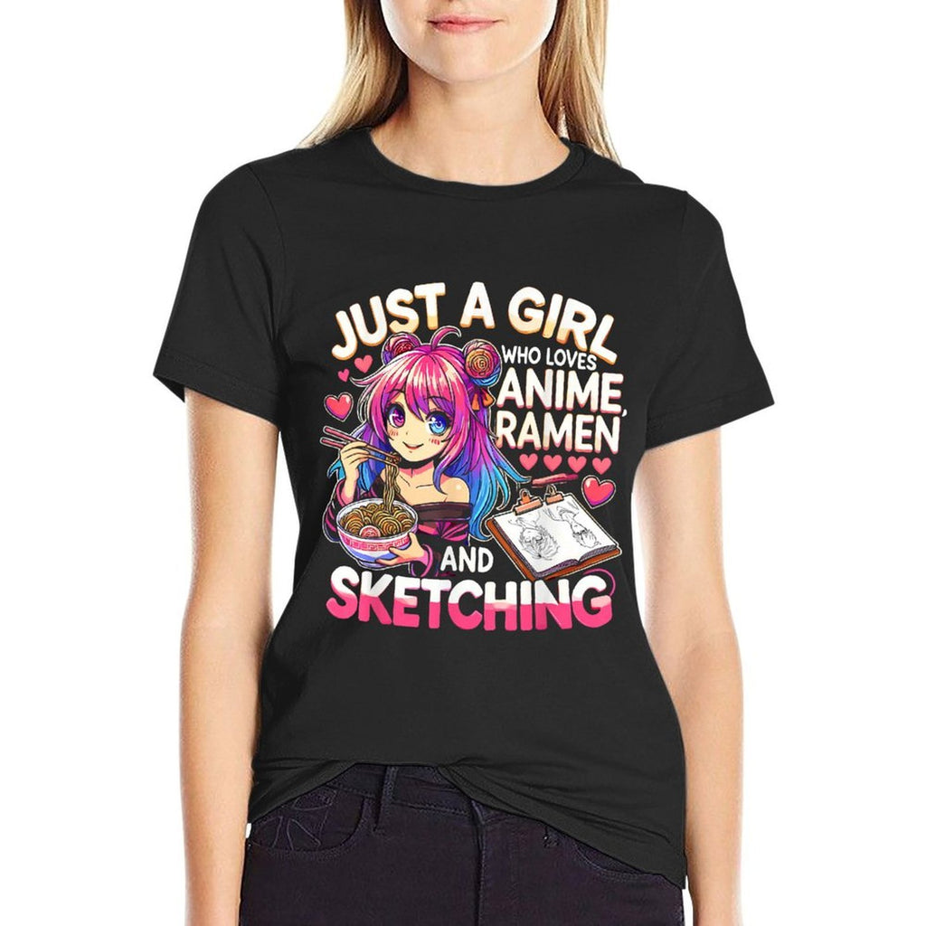 Just A Girl Who Loves Anime Ramen And Sketching, Japan Anime  Cotton T-Shirt