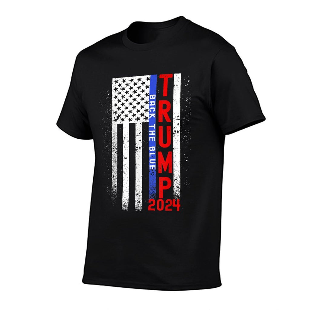 Trump 2024 Back The Blue Thin Blue Line American Flag  Heathered Texture T-Shirt