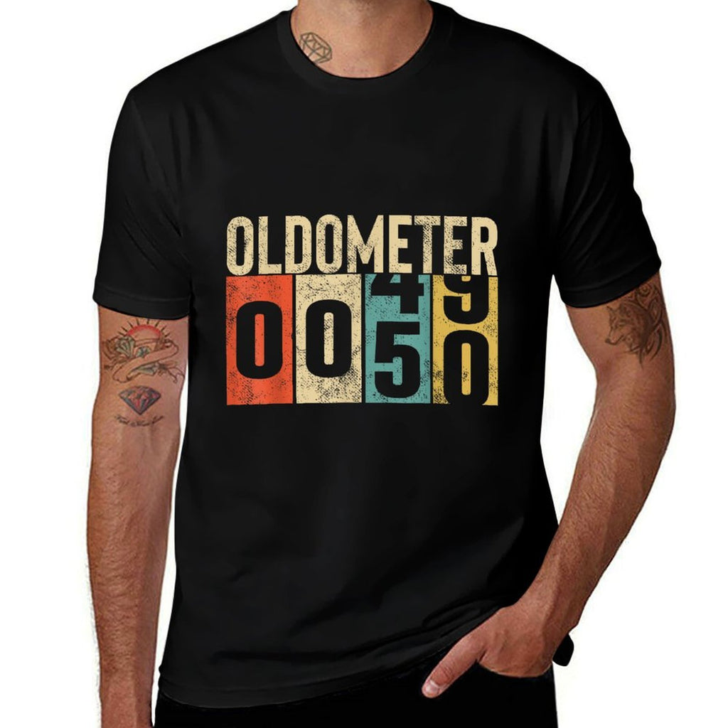 Funny 50 Years Old Oldometer Vintage 50th Birthday Odometer  Ribbed Collar T-Shirt