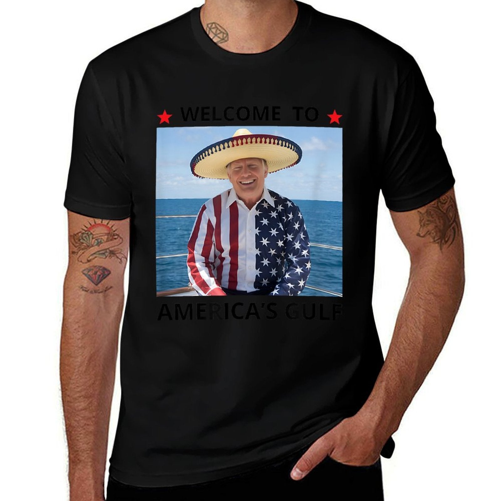 Trump America's Gulf Mexico President Trump Sombrero  Rolled Sleeves T-Shirt