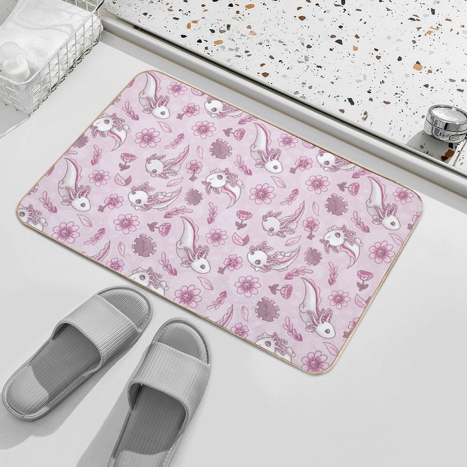 Floral Speckled Axolotl Pattern - Summer Edition  Rapid-Drying Bath Mat