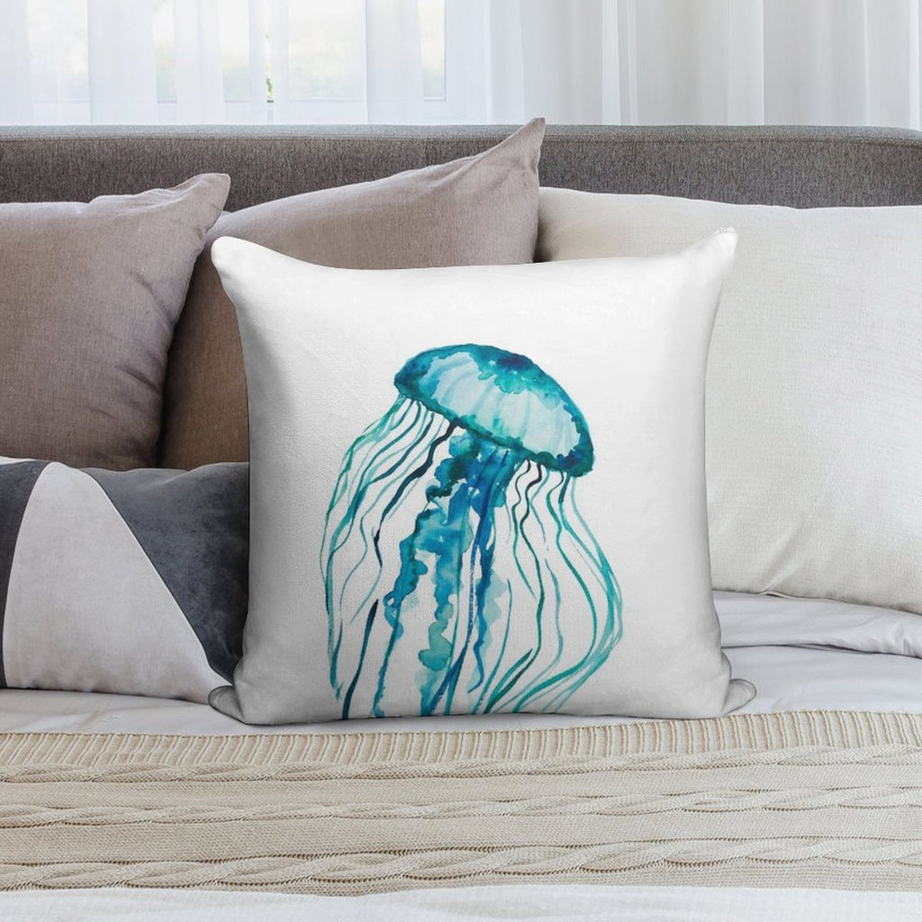 Watercolor Jellyfish Soft Fade-Resistant Throw Pillow