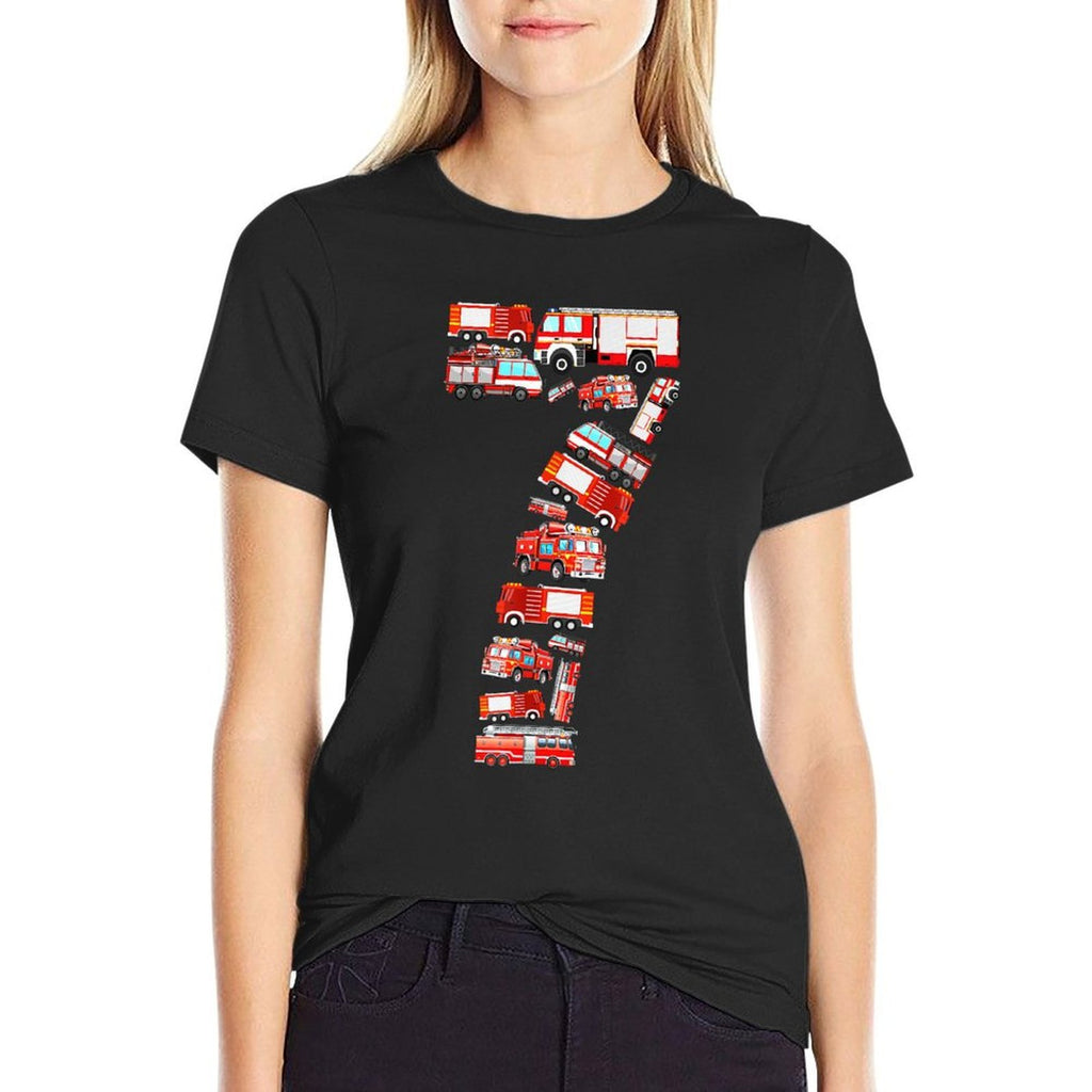 Fire Truck, 7th Birthday Boy, 7 Year Old Toddler Firefighter  Lightweight T-Shirt