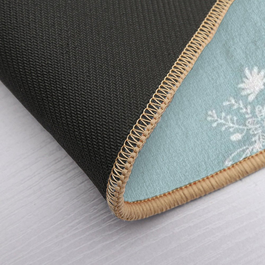 White Abstract Floral Patterns with Sky Blue Background  Toxin-Free Bath Mat