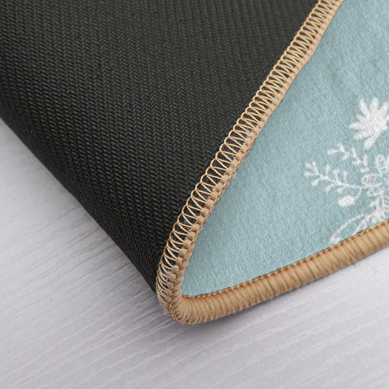 White Abstract Floral Patterns with Sky Blue Background  Toxin-Free Bath Mat