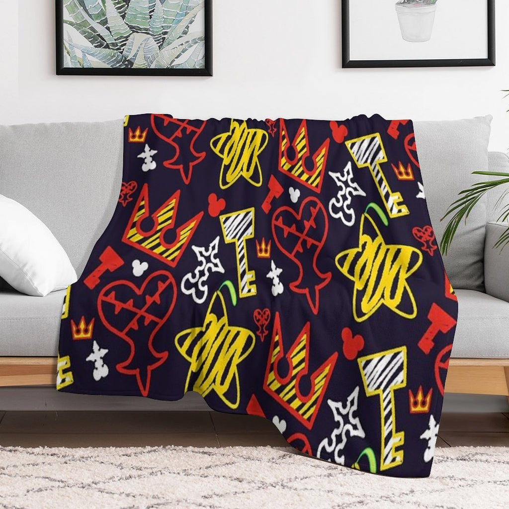Kingdom Hearts Crayon Style Pattern - Bright Travel-friendly Throw Blanket