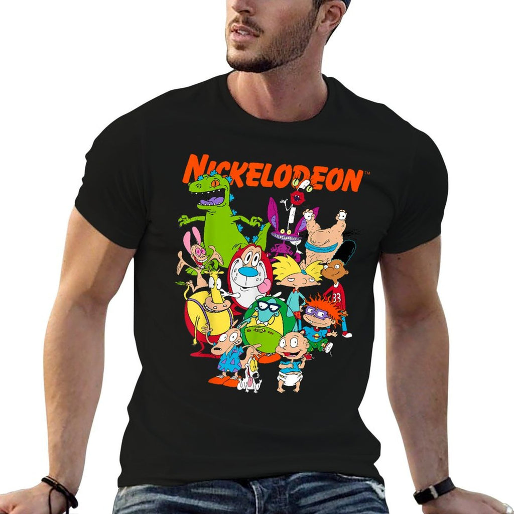 Nickelodeon Group Shot All Retro 90s Characters  Heathered Texture T-Shirt