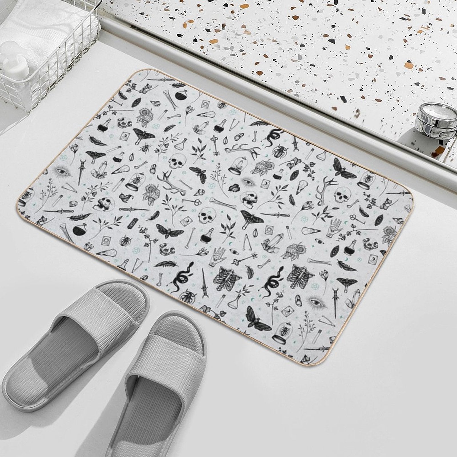Black And Grey Witchy Pattern Durable Bath Mat