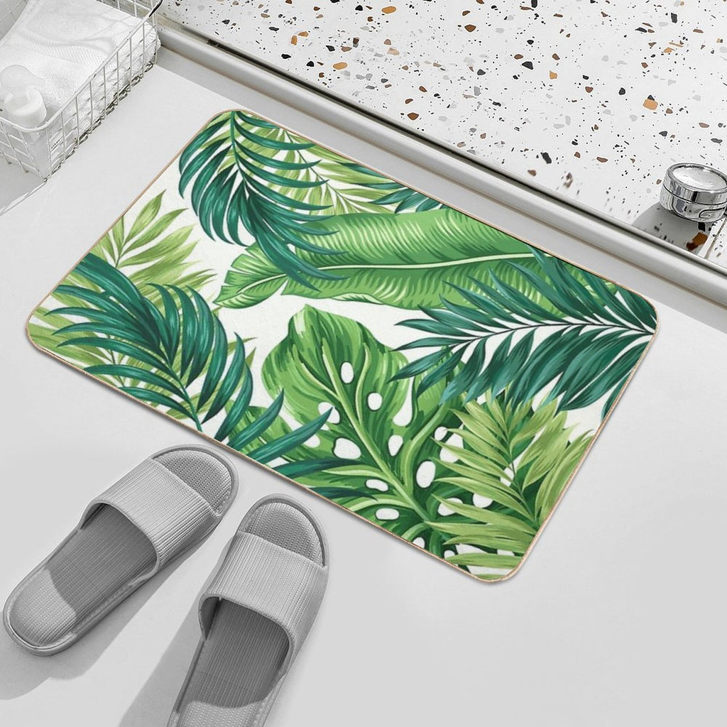 Green Tropical Leaves  High-Traffic Bath Mat