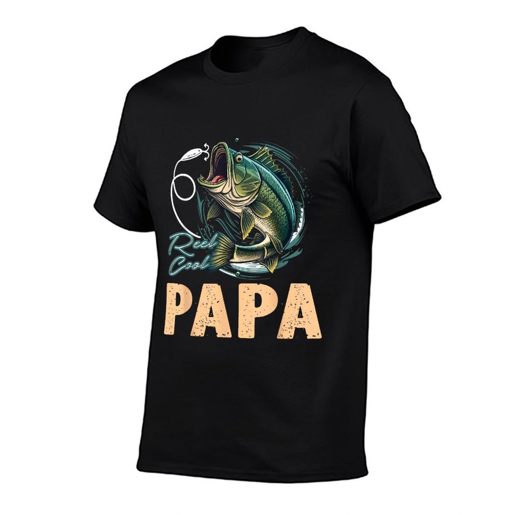 Fathers Day Funny Fisherman Reel Cool Papa Fishing Lover  Ribbed Collar T-Shirt