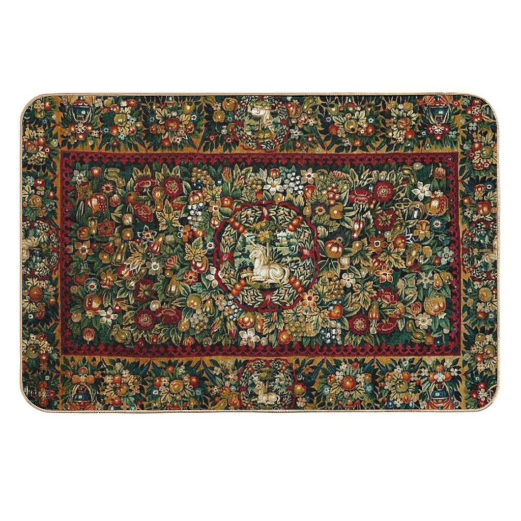 Medieval Unicorn Floral Tapestry  Absorbent Bath Mat