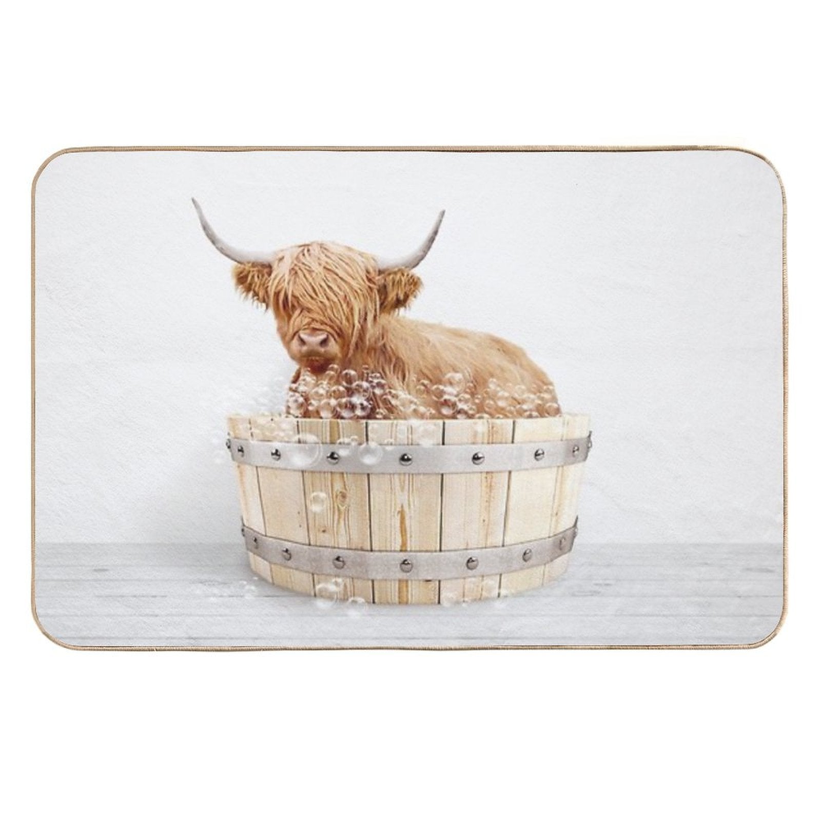 Highland Cow in Wooden Bathtub, Cow Taking A Bath, Cow Bathing, Bathtub Animal Art Print By Synplus  Long-Lasting Bath Mat