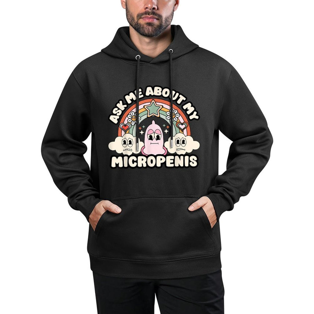 Vintage Little Weiner Pun Embarrassing Mens Joke Ask Me About My Micropenis Funny Inappropriate Adult Humor Unisex-Adults Black Machine Washable Hoodie