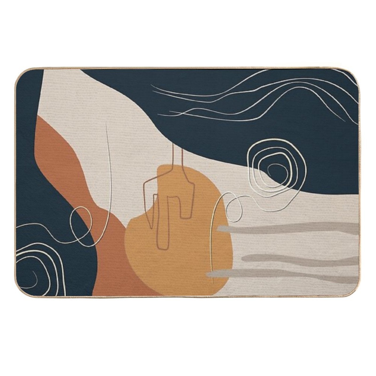 Abstract - Go with The Flow 2 in Navy And Ochre  Long-Lasting Bath Mat