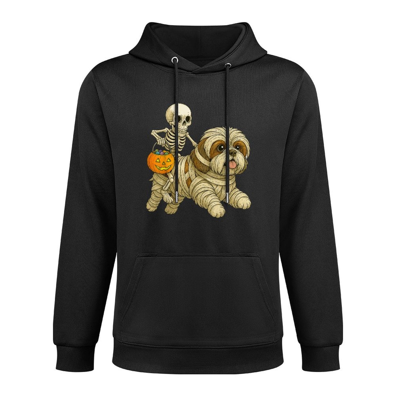 Skeleton Riding Mummy Shih Tzu Dog Halloween Funny Pumpkin Easy Care Hoodie