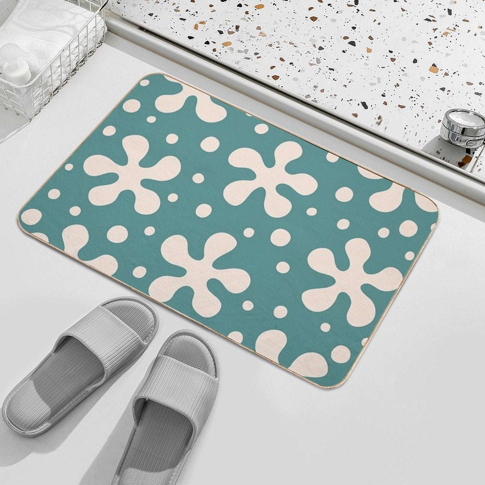 Pretty Mid Century Modern Floral Pattern 843  Absorbent Bath Mat