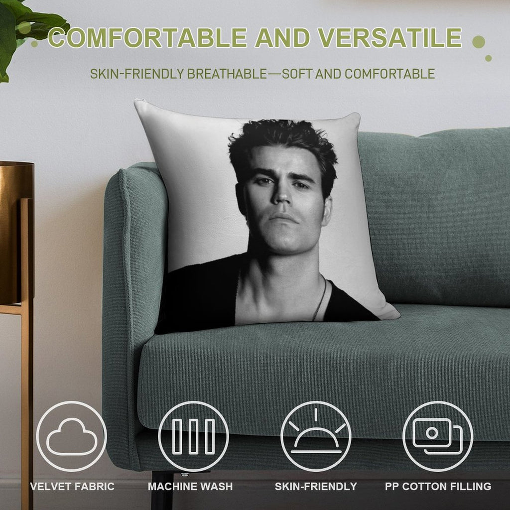 Paul Wesley Black And White Soft Skin-Friendly Throw Pillow