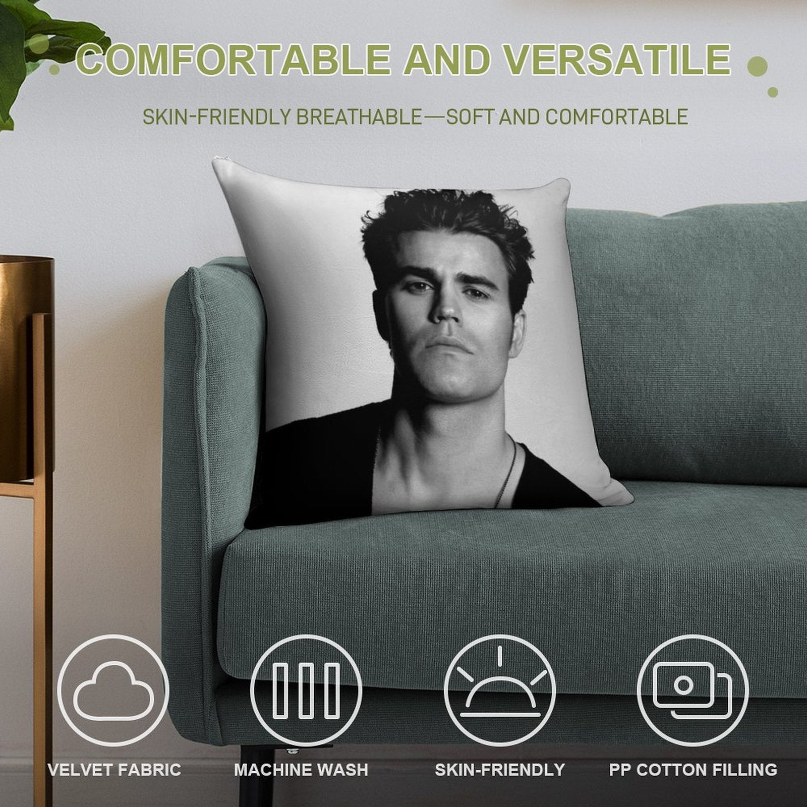 Paul Wesley Black And White Soft Skin-Friendly Throw Pillow