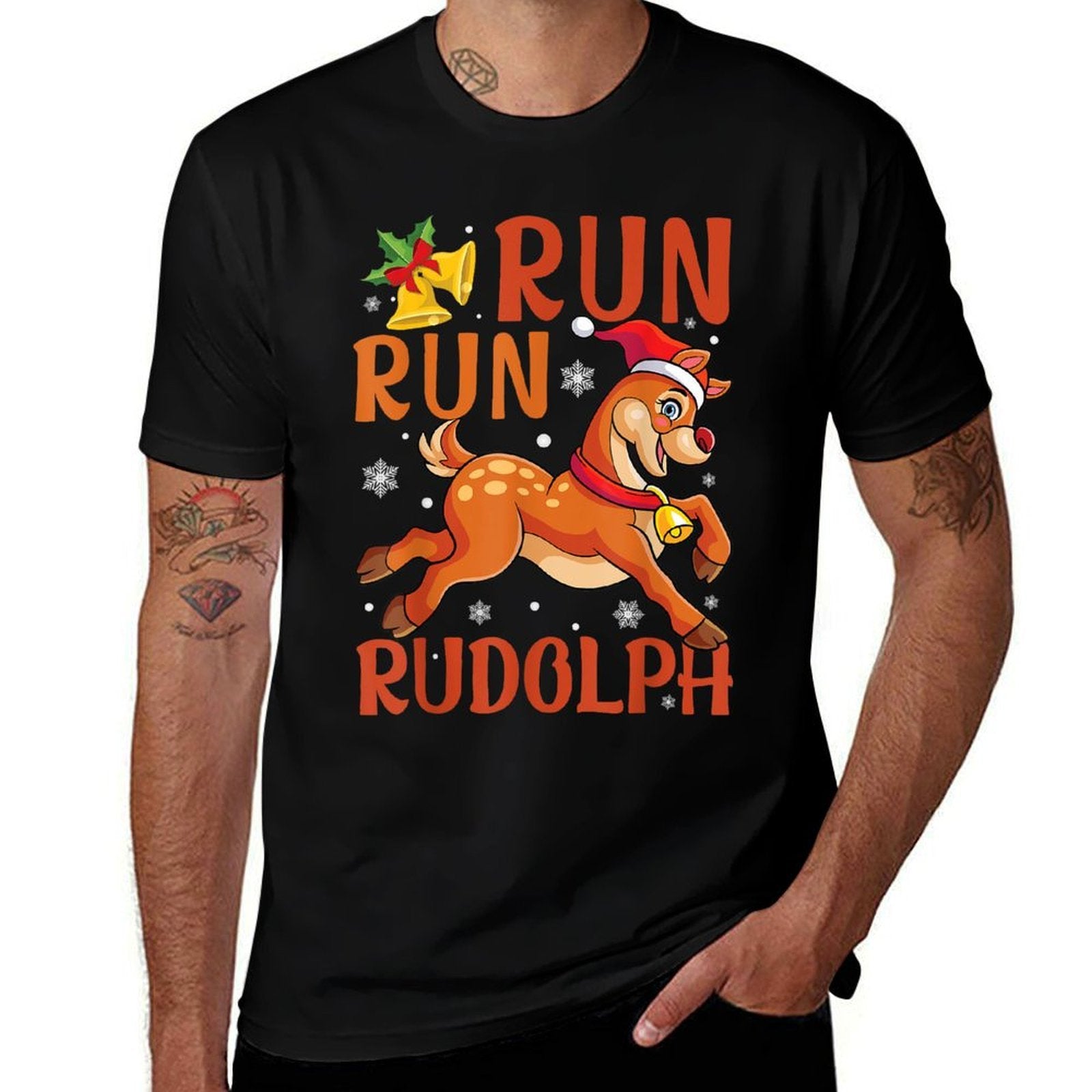 Run Run Rudolph Christmas 5K 10K Holiday Team Running  Wrinkle-resistant T-Shirt