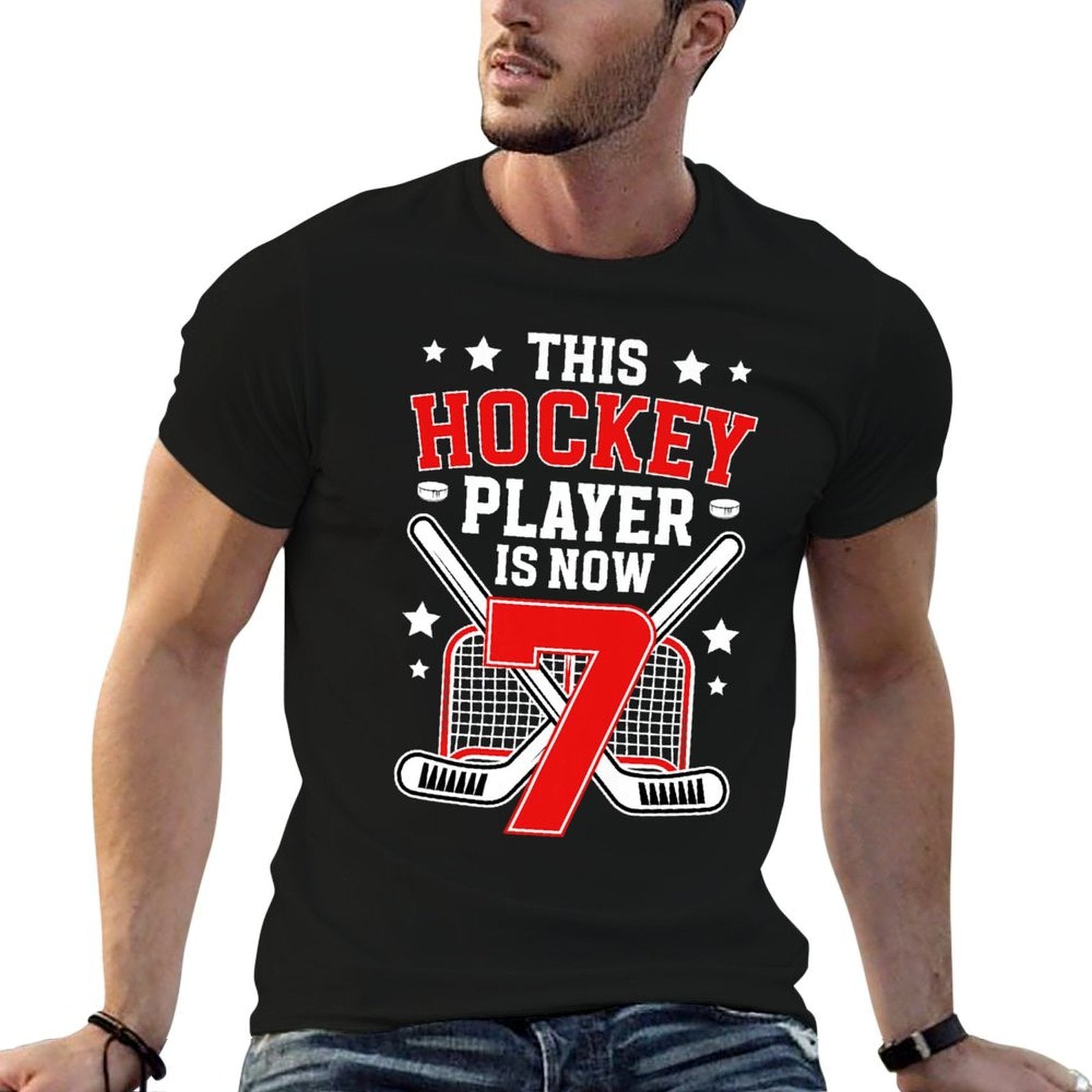 Kids 7th Ice Hockey Birthday Seven Year Old Ice Hockey Player Premium Comfortable T-Shirt