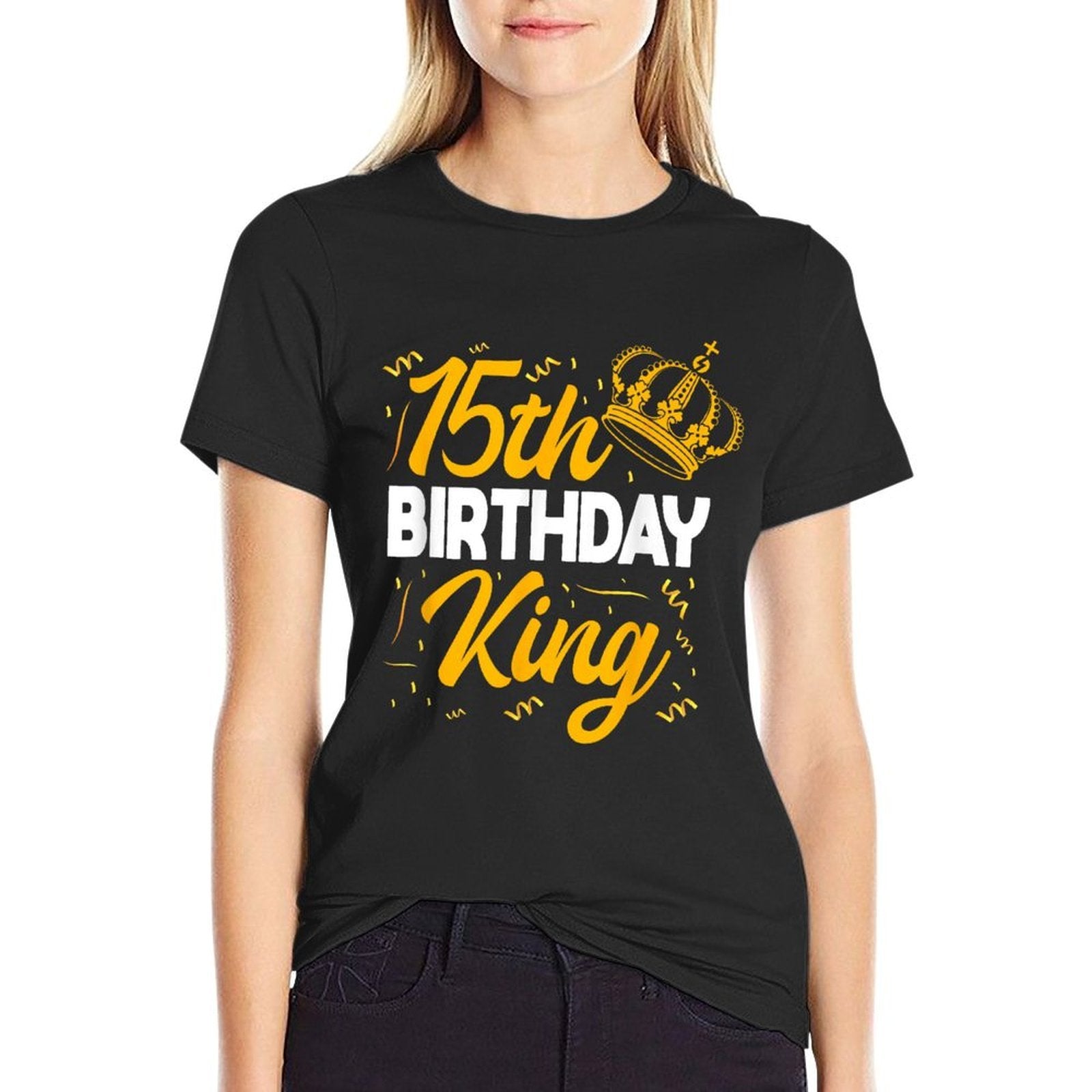 15th Birthday King Party Crown Bday Celebration  Cotton T-Shirt