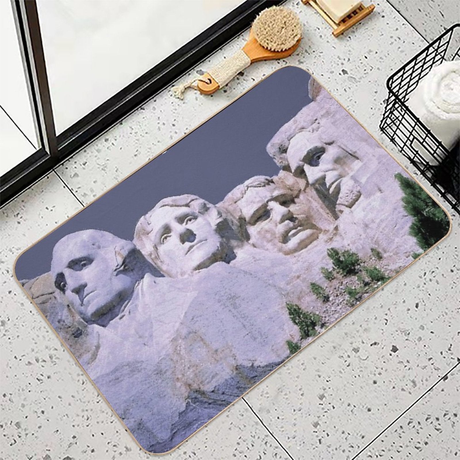 MOUNT RUSHMORE; Presidents Sculpture Vintage Print  Anti-Trip Bath Mat