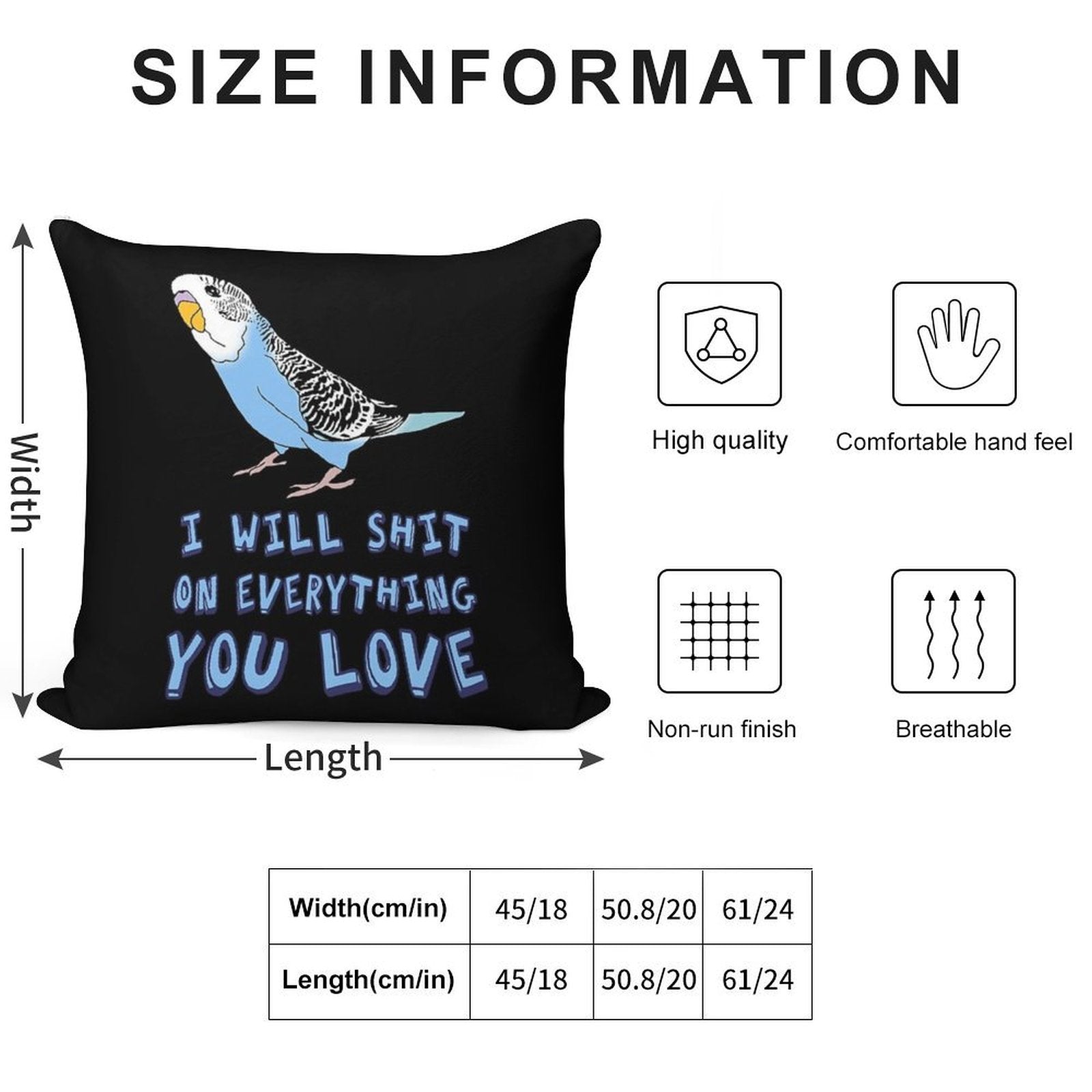 I Will Shit on Everything You Love - Blue Budgie Soft Durable Construction Throw Pillow