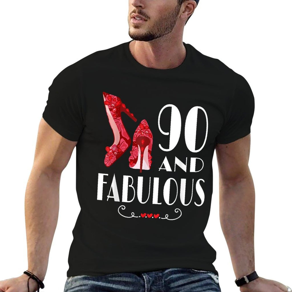 90th Birthday Im 90 And Fabulous  Ribbed Collar T-Shirt