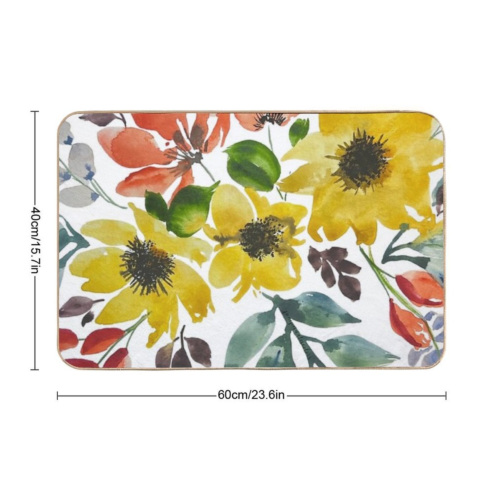 Watercolor Flowers Sunny Yellow Flowers  Non-Slip Bath Mat