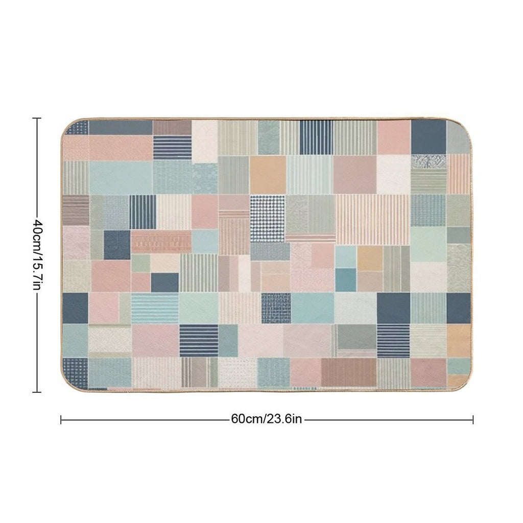 Block Cross Point Linier Pattern Lite Pastel Tone  Dirt-Trapping Bath Mat