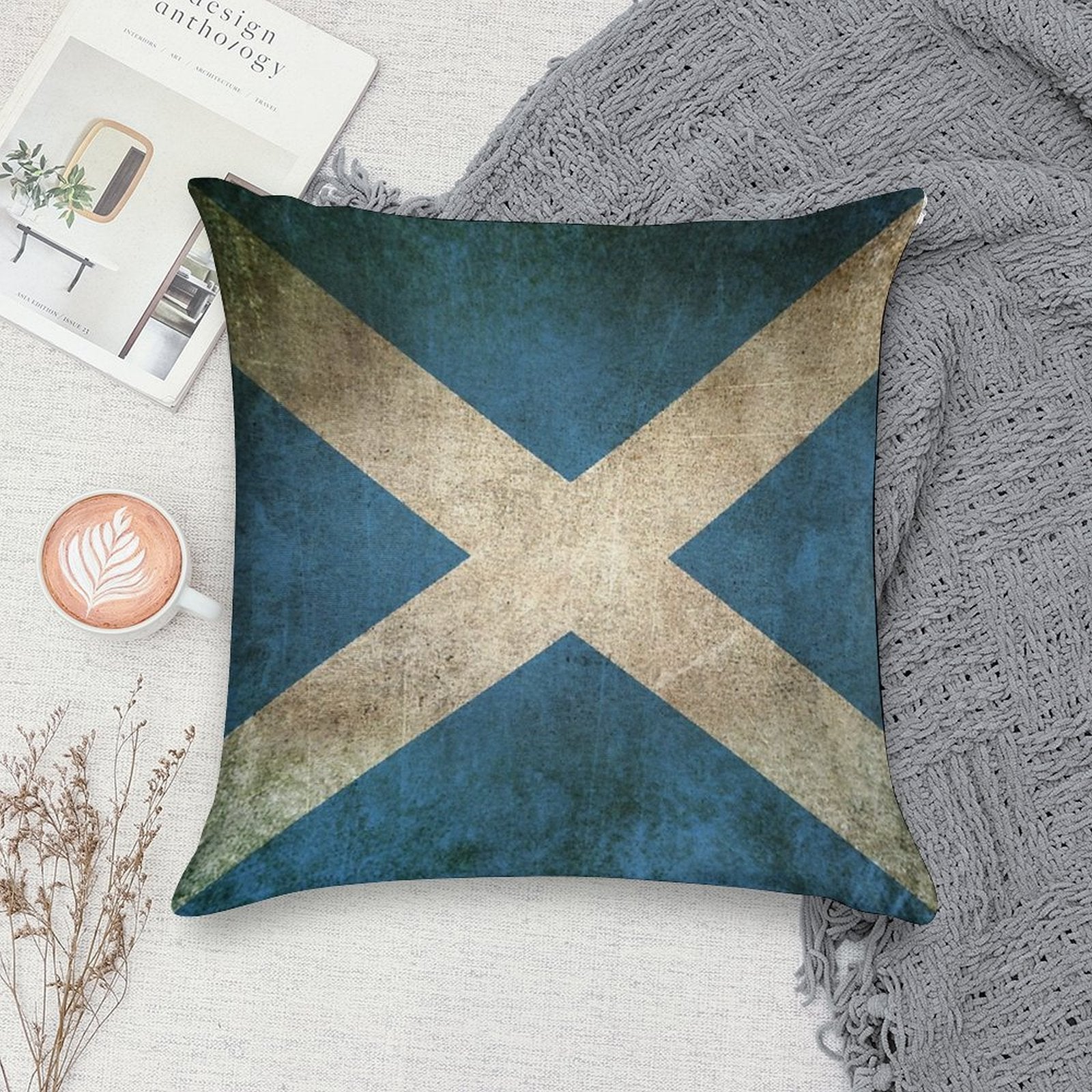 Old And Worn Distressed Vintage Flag of Scotland Soft Luxury Feel Throw Pillow