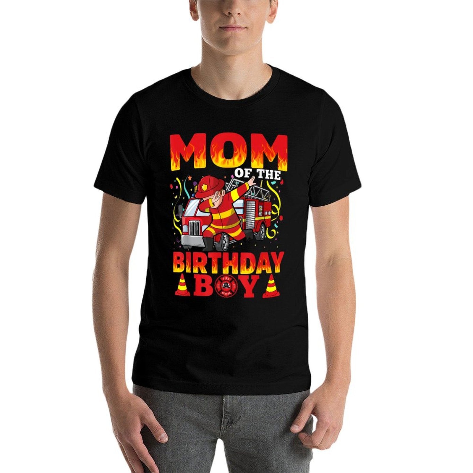 Mom Of The Birthday Boy Fire Truck Firefighter Boys  Soft T-Shirt