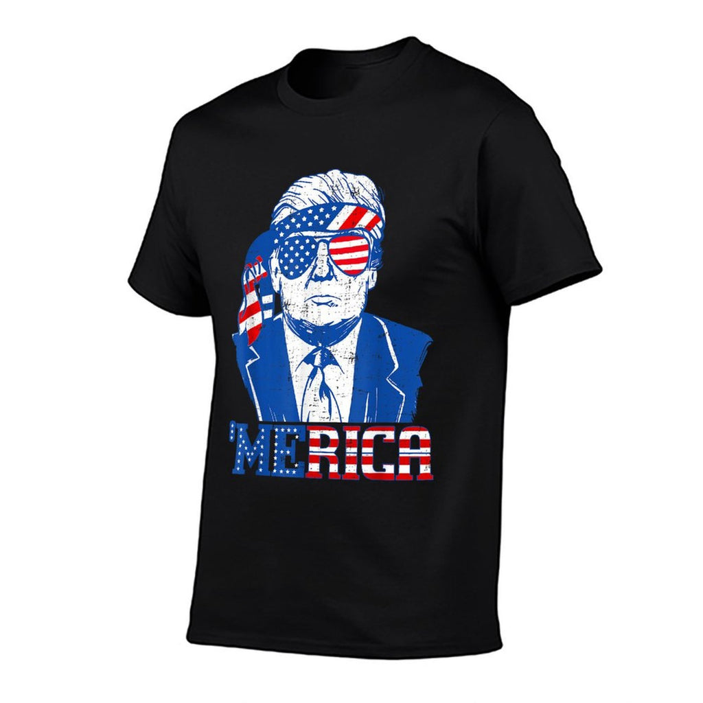 'Merica Donald Trump - Funny Trump 4th Of July American Flag  Cotton T-Shirt