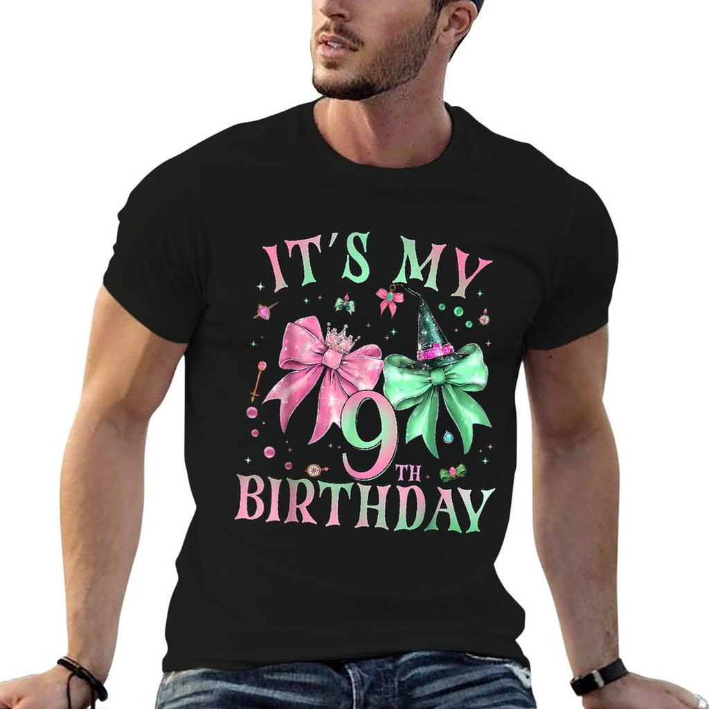 It's My 9th Birthday Witch Pink And Green 9 Year Old  Tagless Design T-Shirt