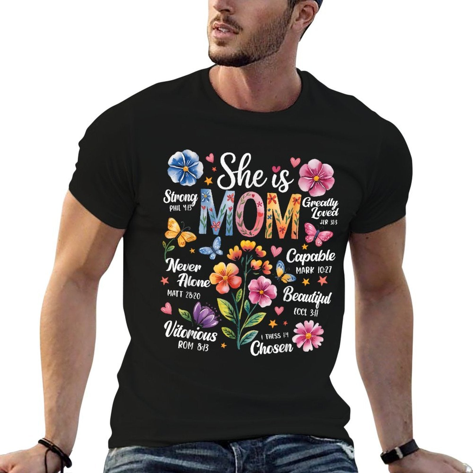 She Is Mom Bible Verses Christian Boho Floral Mothers Day  Odor-resistant T-Shirt