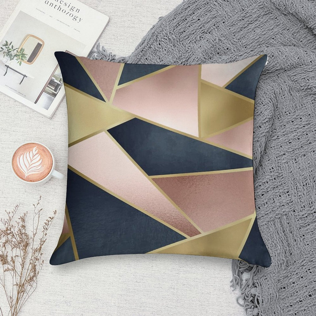 Geometric, Rose Gold, Pink, Gold And Navy Blue, Abstract, Pattern Soft Fade-Resistant Throw Pillow