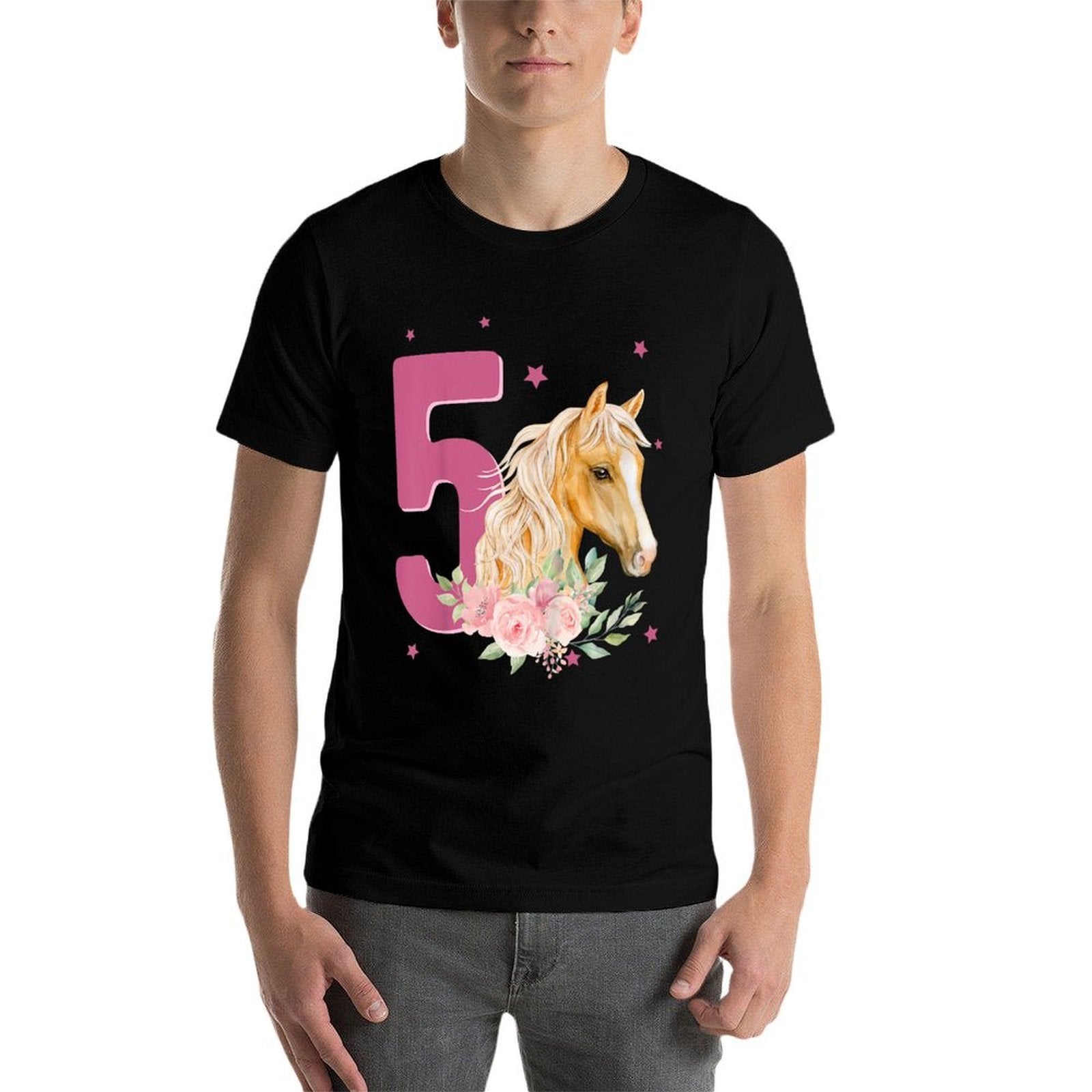 Kids 5th Birthday Horse 5 Years Old Five Finally 5 Birthday Girl  Easy-care T-Shirt