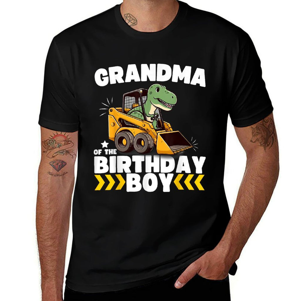Grandma of The Birthday Boy Dinosaur Construction Worker  Summer-ready Fabric T-Shirt