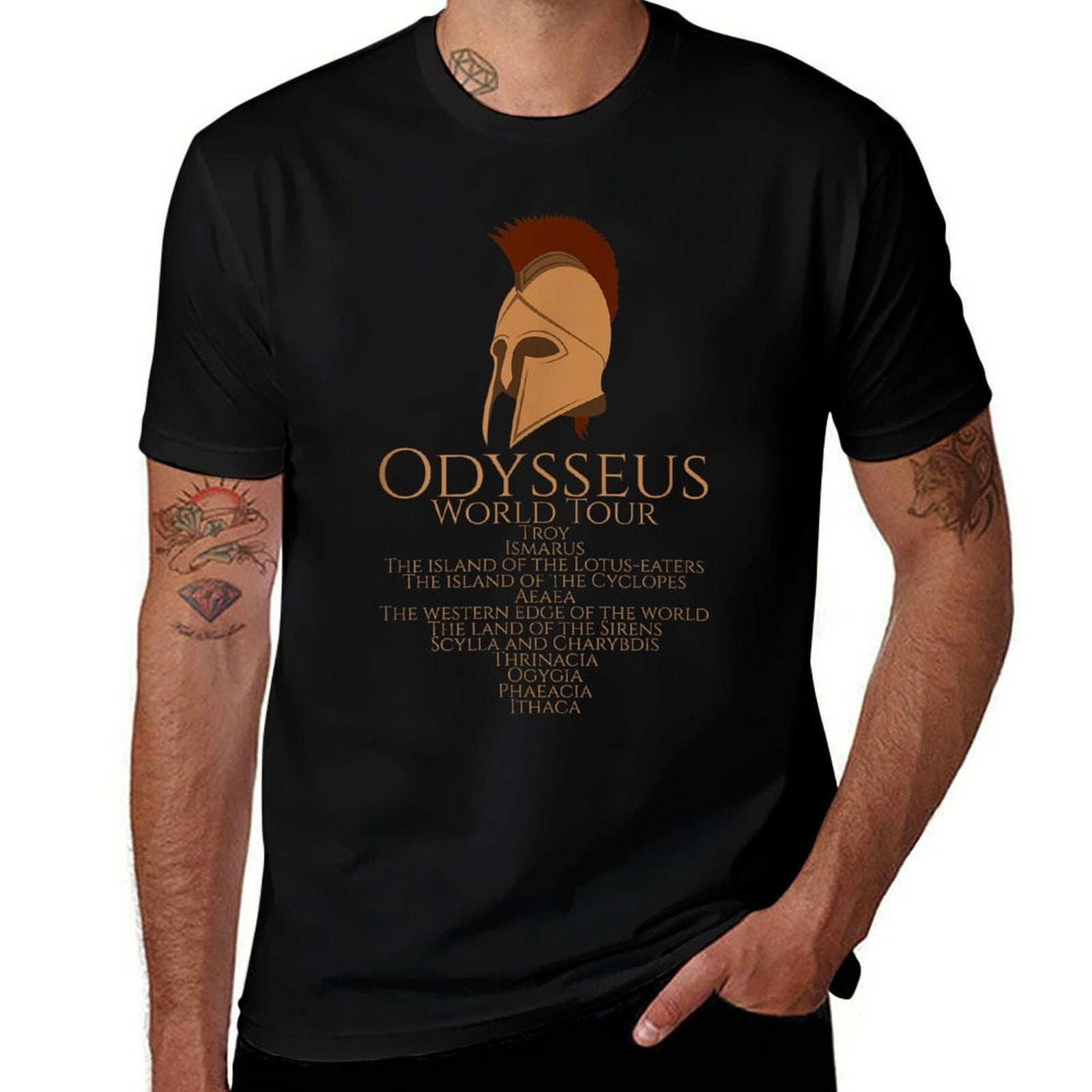 Odysseus World Tour - Ancient Greek Epic Mythlogy  Ribbed Collar T-Shirt