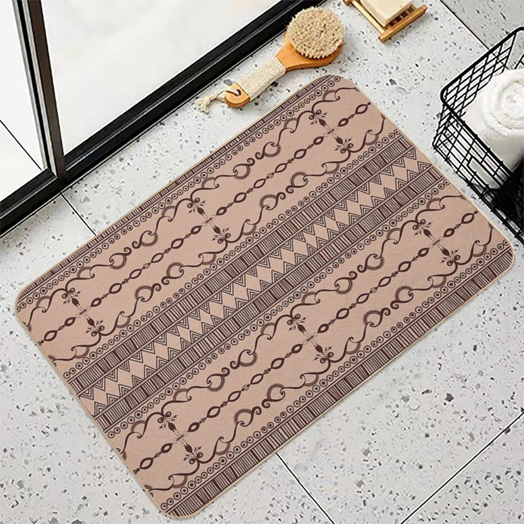 Regular Tan Neutral Egyptian Pattern  Stain-Proof Bath Mat