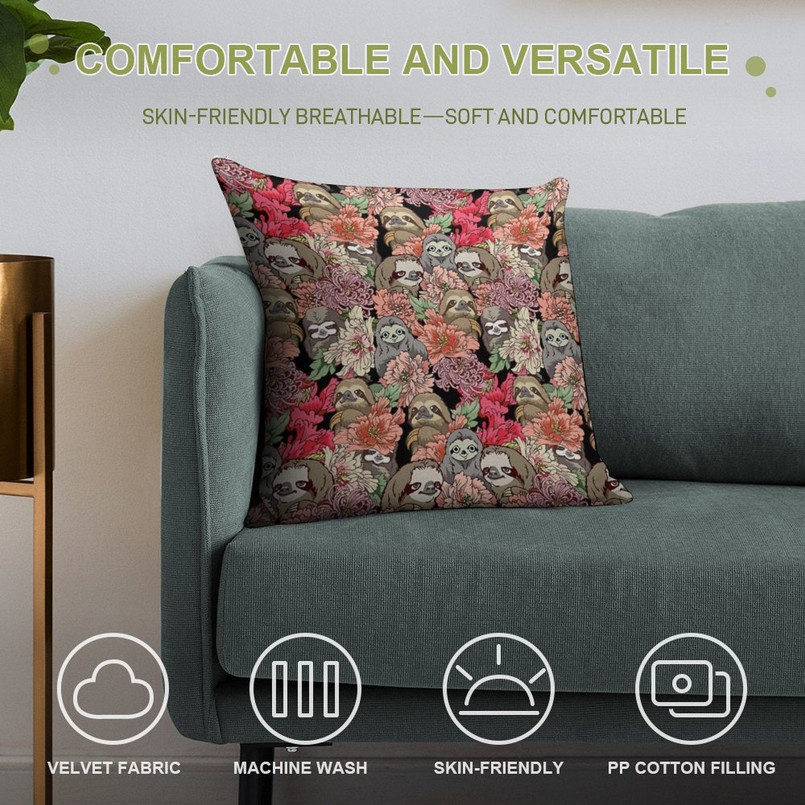 Because Sloths Soft Hidden Zipper Throw Pillow