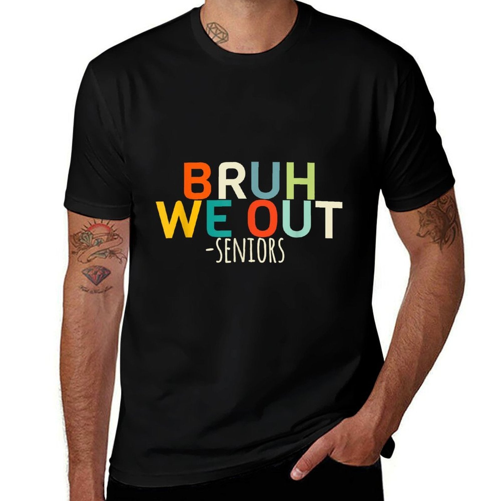 Bruh We Out Seniors Graduation Funny Senior Graduate  Ribbed Collar T-Shirt