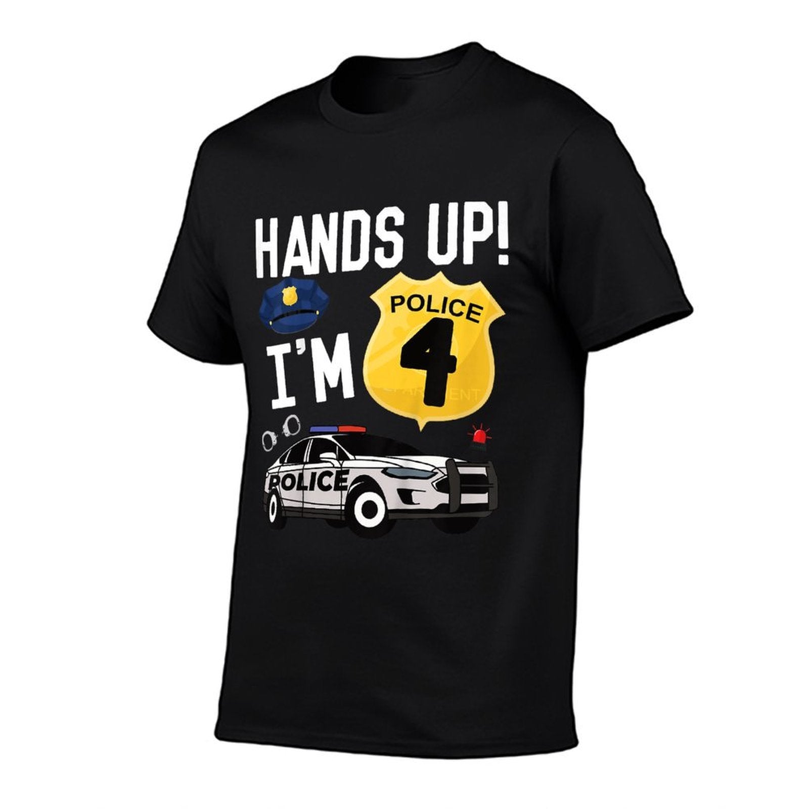 Kids 4th Birthday Policeman Boy Four Year Old Police Officer  Oversized Silhouette T-Shirt