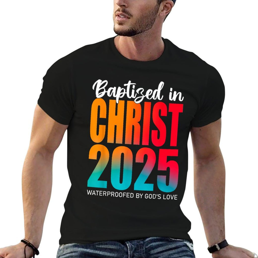 Baptized In Christ 2025 Celebration Faith Design Unisex-Kids Christian Baptism Black Small Modern Crew Neck Cotton 80 Polyester  Affordable Price T-Shirt